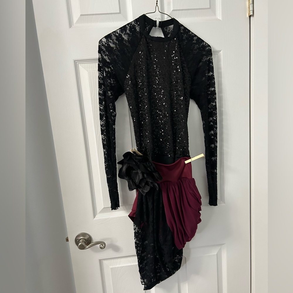 Weissman Black Sequin and Burgundy Dance Costume